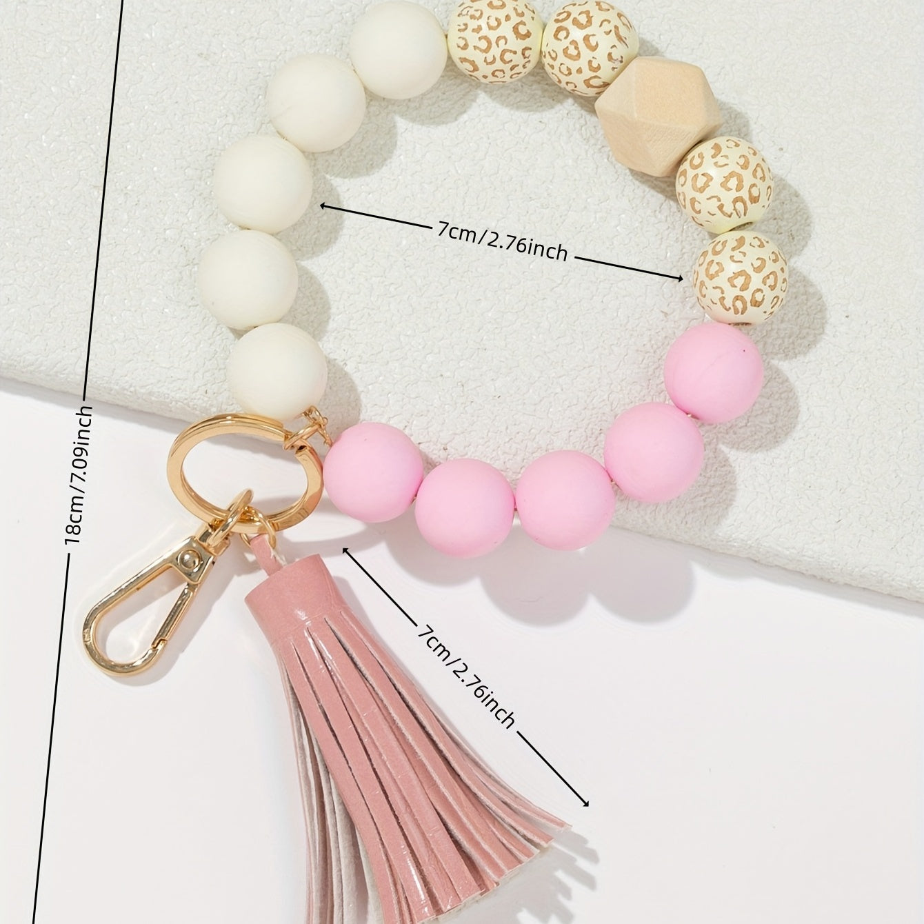 Silicone Beaded Bangle Keychain Pendant With PU Tassel Beaded Bracelet Key Ring