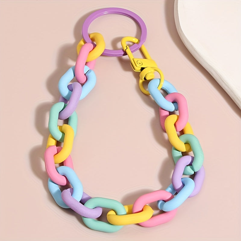 1pc Color Block Bracelet Keychain Y2K Cute Key Ring Purse Bag Backpack Car Charm Earphone Accessory Women Gift