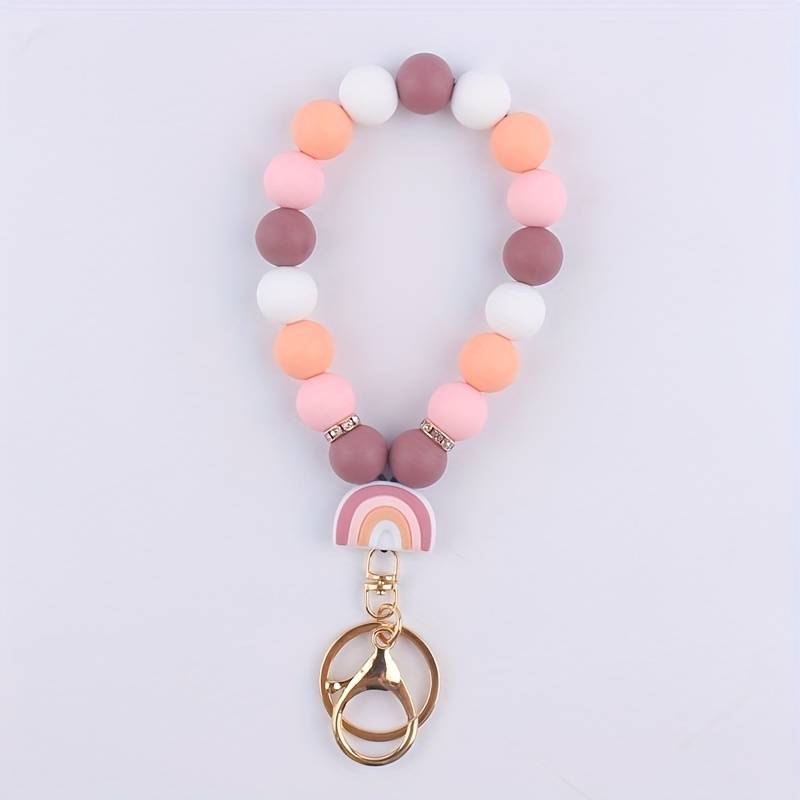 Silicone Beads with Rainbow Pendant  Key Ring