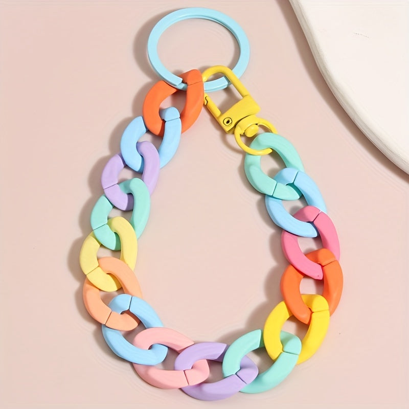 1pc Color Block Bracelet Keychain Y2K Cute Key Ring Purse Bag Backpack Car Charm Earphone Accessory Women Gift