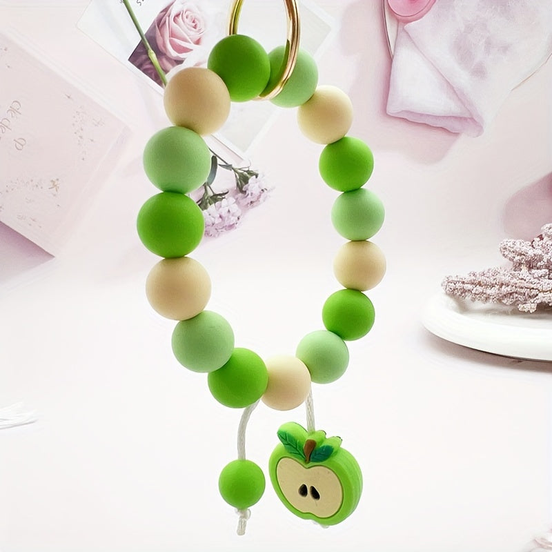 Silicone Beaded Apple Keychain, Cute Fruit Design Key Ring, Anti-Lost Bag & Car Key Holder, Perfect For Friends