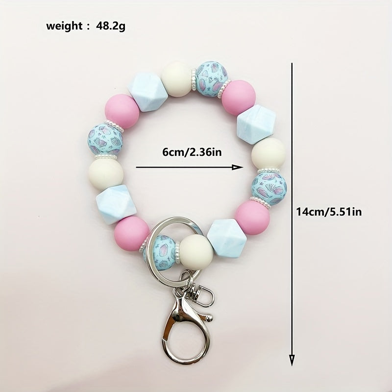 Pastel Beaded Keychain, Shell & Butterfly Pattern, Silicone & Pearl Beads, Car Key Bag Accessory, For Friends