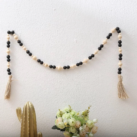 Black and white wooden beads Garland ,wooden beads decor / home decor