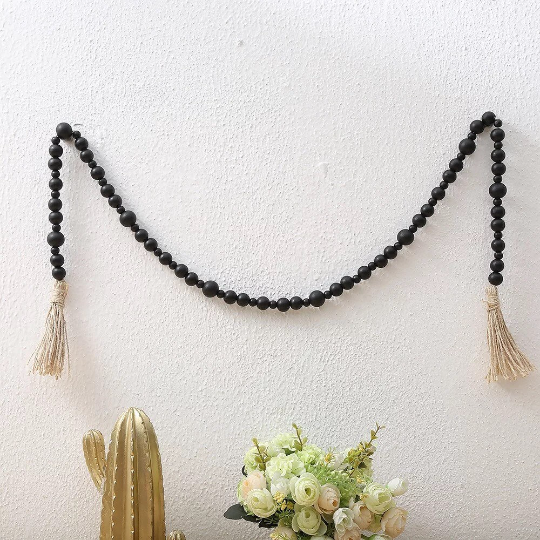 Black and white wooden beads Garland ,wooden beads decor / home decor
