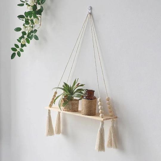 Hanging Shelf Hanging Shelf /0ne shelf Boho Decor /Wood Floating Shelving for Wall Macrame Rope Swing Triangle Nursery Bathroom