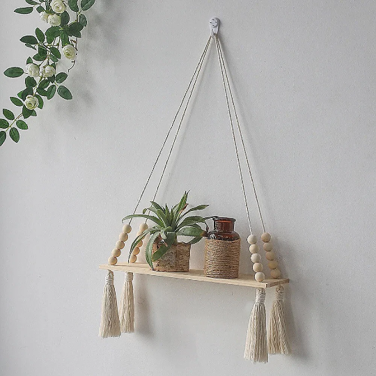 Hanging Shelf Hanging Shelf /0ne shelf Boho Decor /Wood Floating Shelving for Wall Macrame Rope Swing Triangle Nursery Bathroom