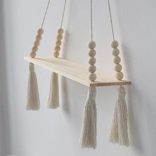 Hanging Shelf Hanging Shelf /0ne shelf Boho Decor /Wood Floating Shelving for Wall Macrame Rope Swing Triangle Nursery Bathroom