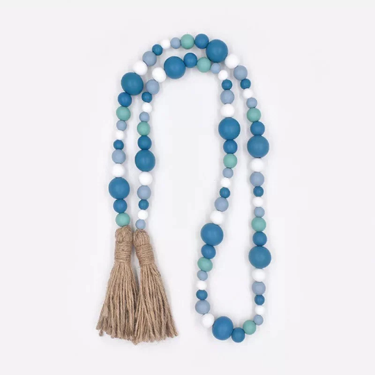 wooden beaded garland | Blue tassel garland | Blue beaded garland | Boho decor | Blue home decor