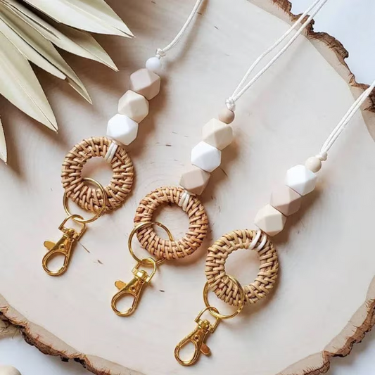 Silicon beads with wooden weave rattan - Keys rings