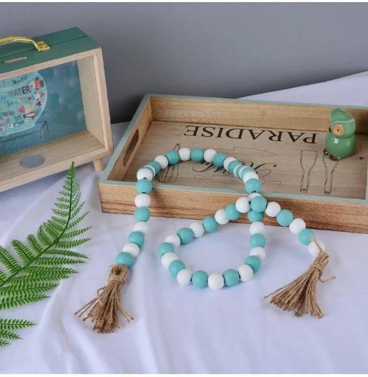 wooden beaded garland | tassel garland | Pink beaded garland | Boho decor | Blue beads garland | home decor