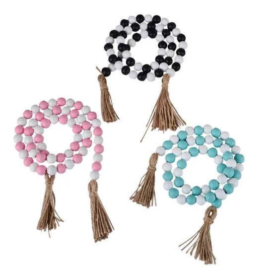 wooden beaded garland | tassel garland | Pink beaded garland | Boho decor | Blue beads garland | home decor