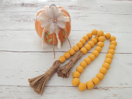 Golden yellow colour wooden beaded garland