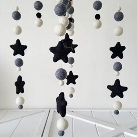 Nursery mobile with Felt balls and stars
