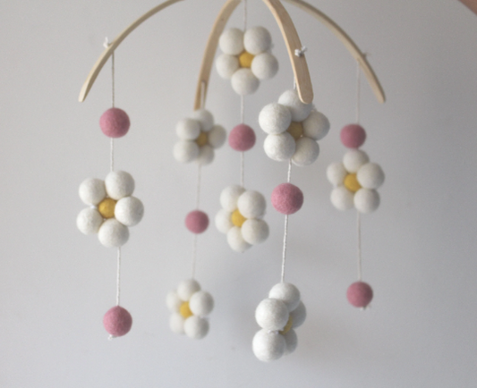 Felt balls Daisy Flower Cot Mobile