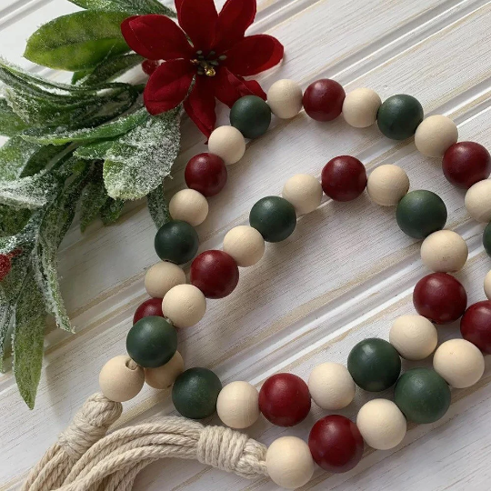 Christmas decoration wooden beads garland /Red wooden bead Garland/wooden bead garland