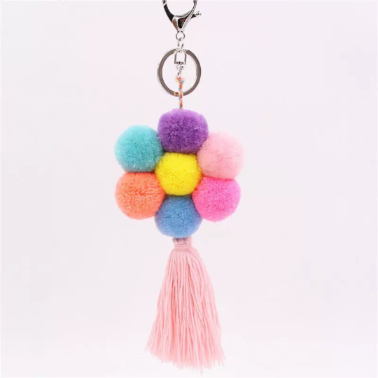 Pom pom pendant handbag key chain/pom pom flower colourful tassel /handbag key ring with tassel