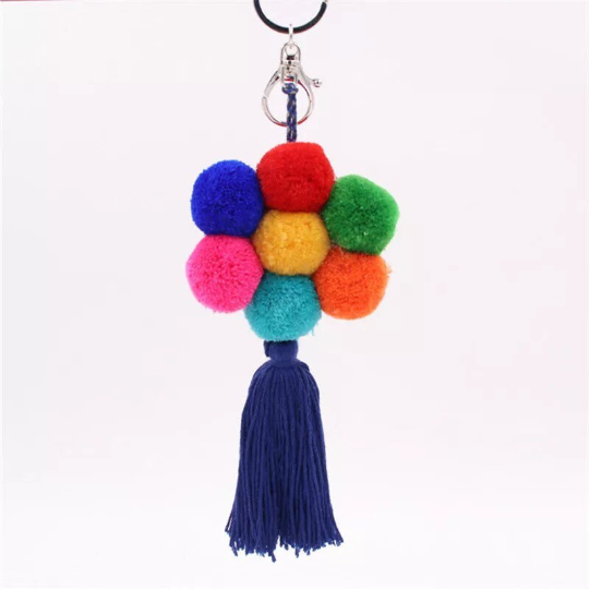 Pom pom pendant handbag key chain/pom pom flower colourful tassel /handbag key ring with tassel