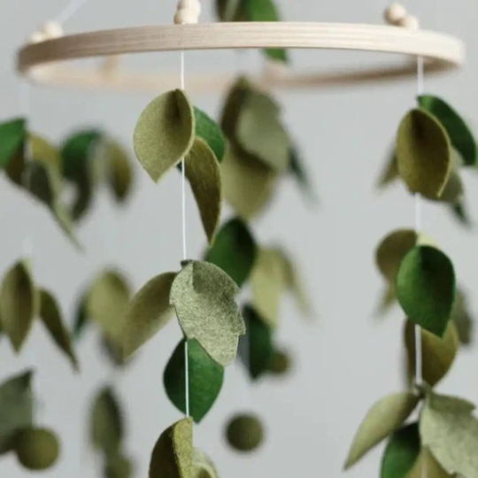 Monstera leaves cot mobile, unisex baby mobile, customised baby mobile, crib mobile, felt balls baby mobile,green balls baby mobile