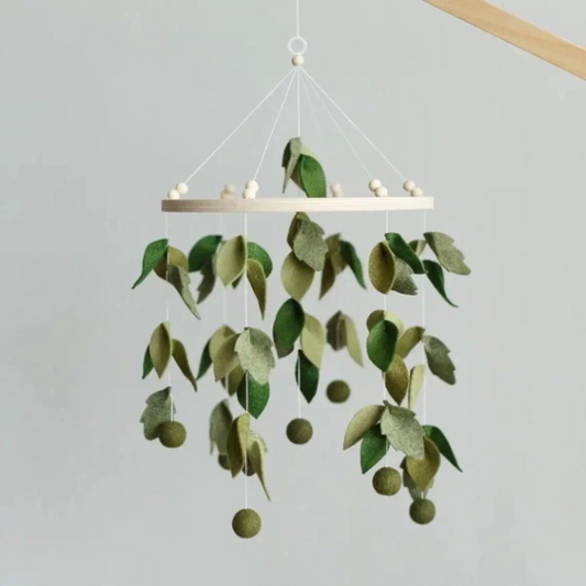 Monstera leaves cot mobile, unisex baby mobile, customised baby mobile, crib mobile, felt balls baby mobile,green balls baby mobile