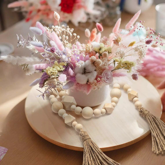 Wooden beads with tassel, Wooden bead garland, Boho wooden beads, Boho home decor, Rustic wooden beads, Wooden bead hanger