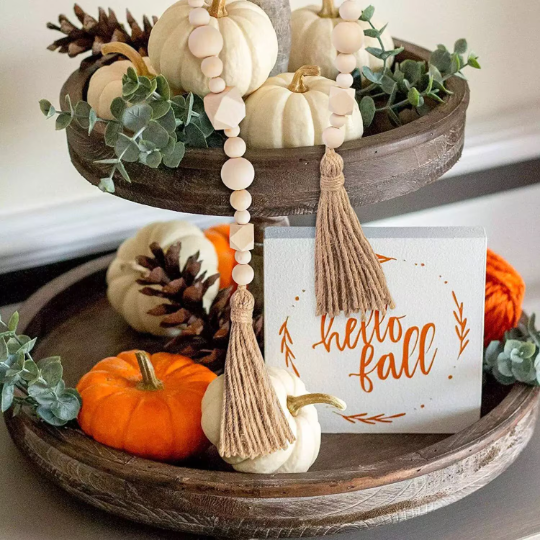 Wooden beads with tassel, Wooden bead garland, Boho wooden beads, Boho home decor, Rustic wooden beads, Wooden bead hanger