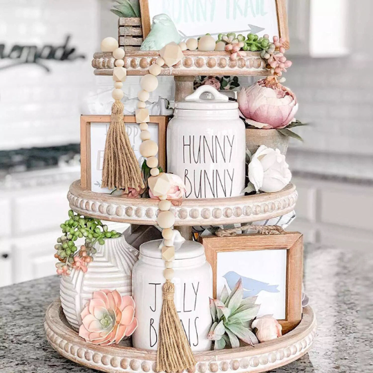 Wooden beads with tassel, Wooden bead garland, Boho wooden beads, Boho home decor, Rustic wooden beads, Wooden bead hanger