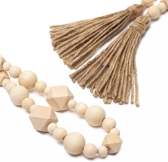 Wooden beads with tassel, Wooden bead garland, Boho wooden beads, Boho home decor, Rustic wooden beads, Wooden bead hanger