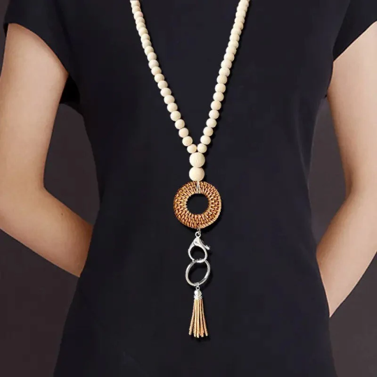 Wooden beads with wooden weave rattan -Lanyards for Keys & ID Card Holders