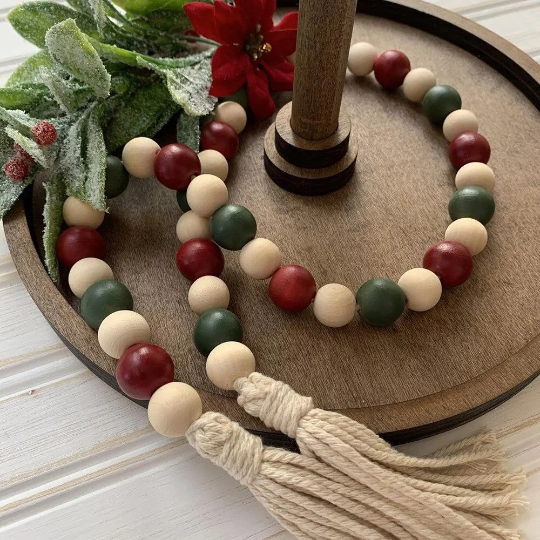 Christmas decoration wooden beads garland /Red wooden bead Garland/wooden bead garland