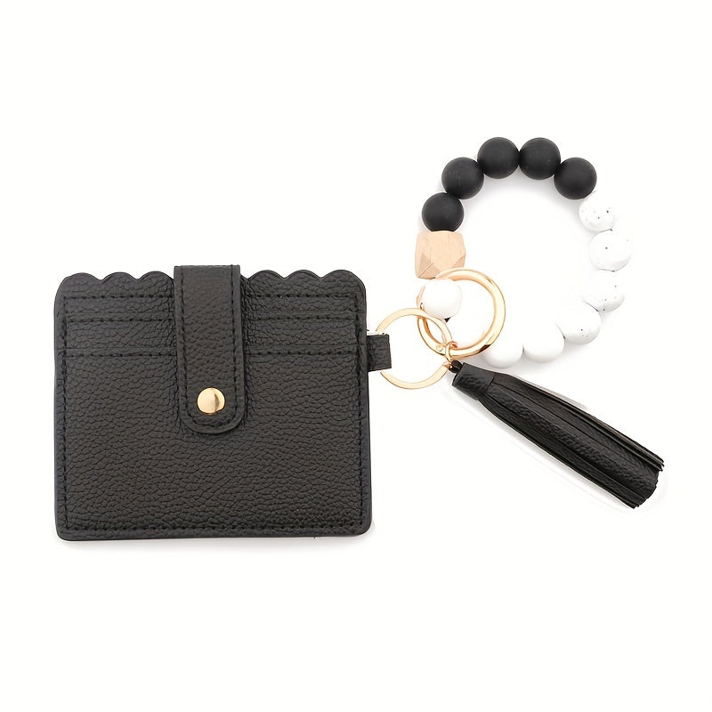 Leopard Pattern Wallet Shape Key Chain PU Leather Tassel Pendant Keyring