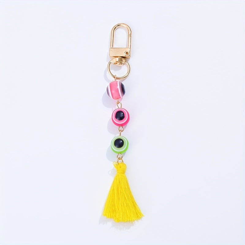 Evil Eye Keychain Cute Amulet Good Luck Color Block Key Ring Purse Bag Backpack Car Accessory Women Men Christmas Gift