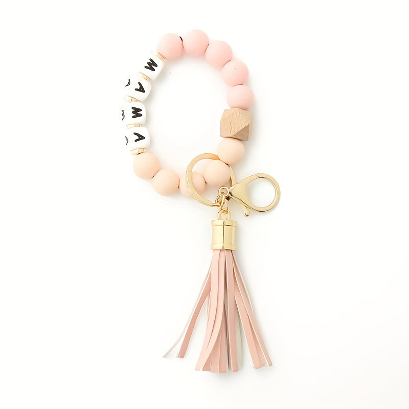 New MAMA Silicone Bead Bracelet Women's Keychain Silicone Hand String Cross-border Popular Jewelry