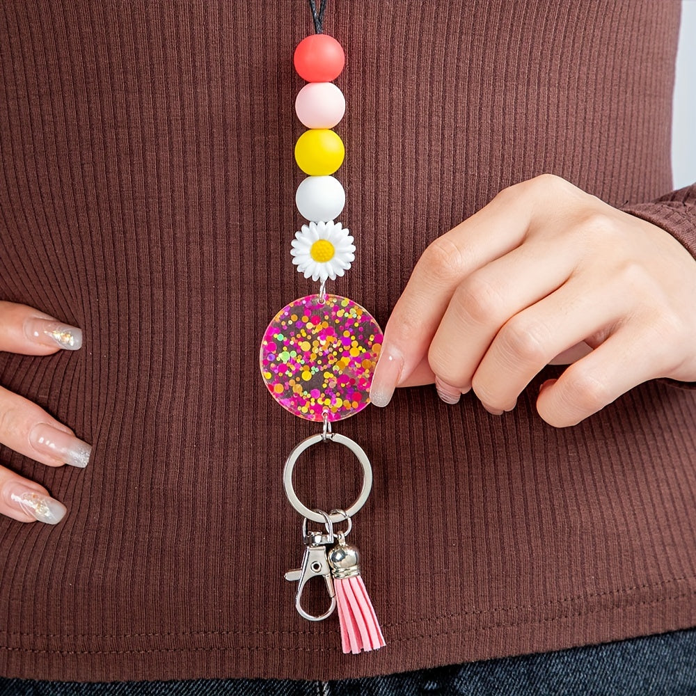 Colorful Glitter Beaded Lanyard With Breakaway Clasp - Perfect For Teachers, Nurses & Office Staff - Includes Id Badge Holder & Keyring