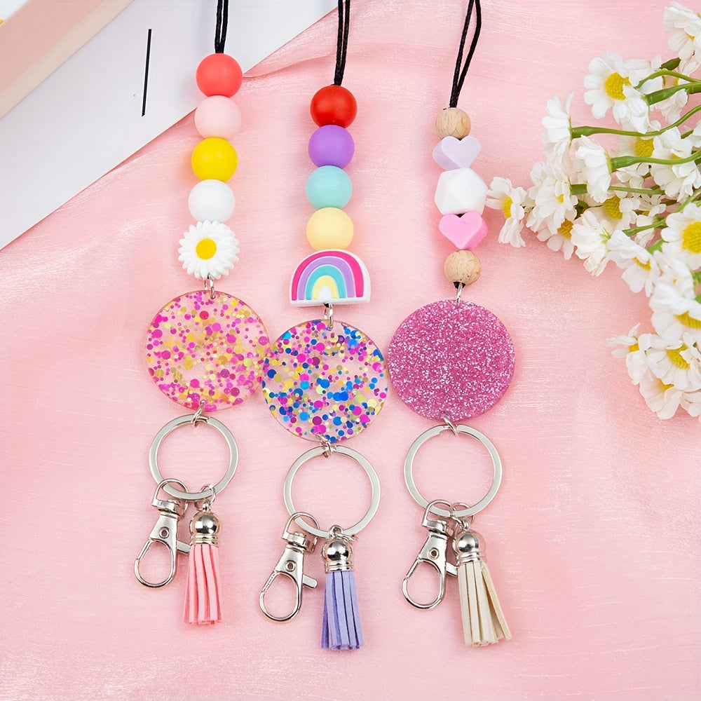 Colorful Glitter Beaded Lanyard With Breakaway Clasp - Perfect For Teachers, Nurses & Office Staff - Includes Id Badge Holder & Keyring