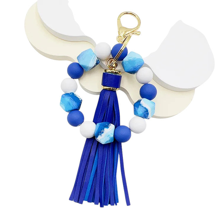 Hemasa Silicone Leopard Print Beads with Tassel Car Keychain /Key Ring