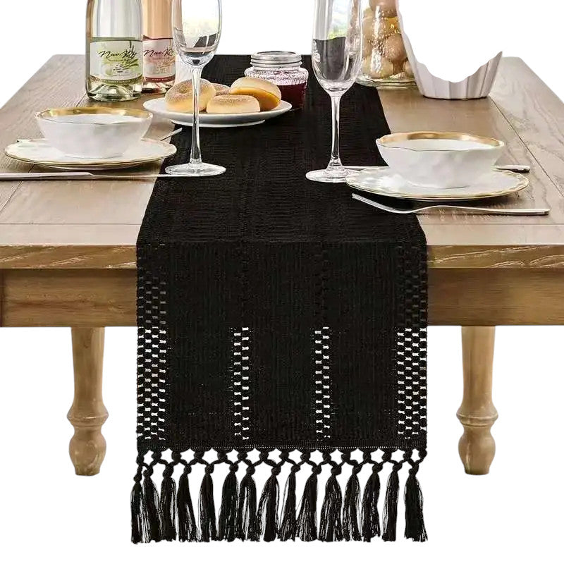 Tejesa Cotton Linen Table Runner Bohemia Solid Table Flag with tassels for Wedding Home Dining