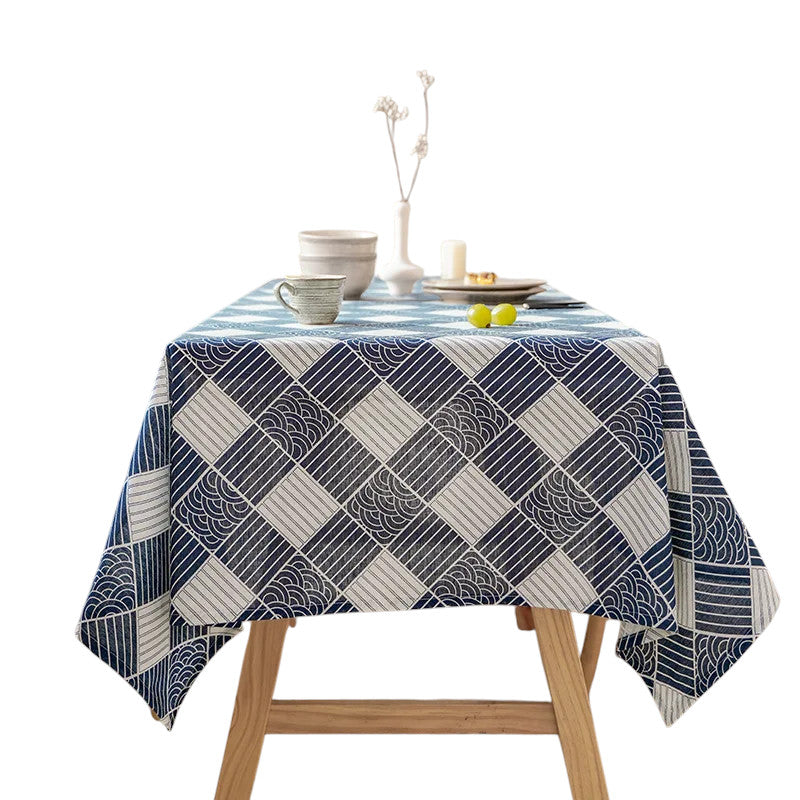 Tejesa Linen Rectangular Blue Sea Ripple Home Coffee Dining Table Fireplace Microwave Table Cloth Cover