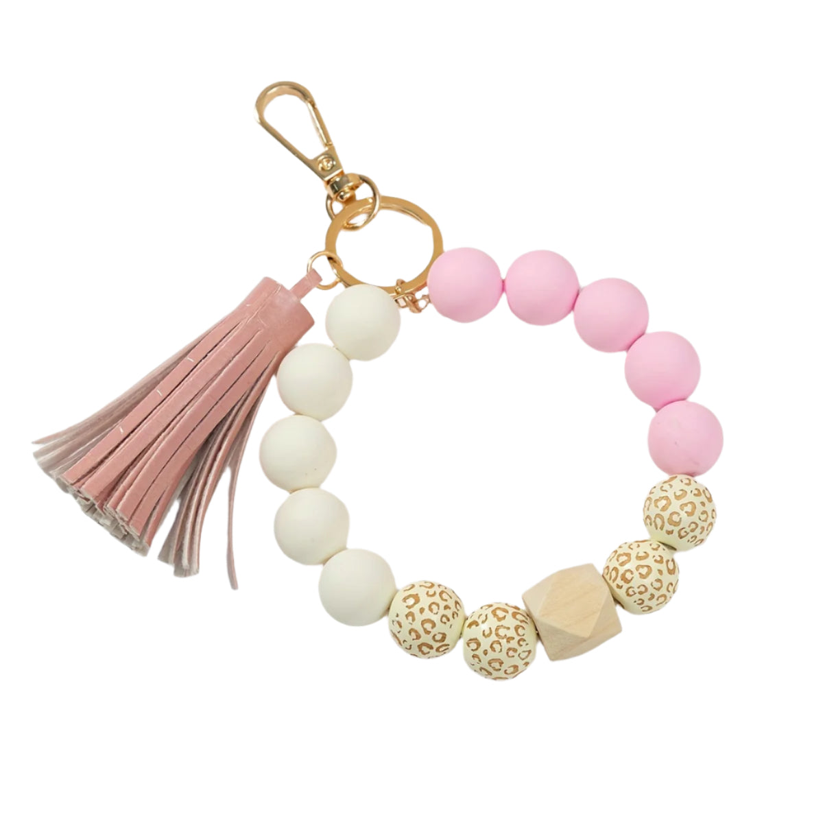 Hemasa Silicone Beaded Bangle Keychain Pendant With PU Tassel Beaded Bracelet Key Ring