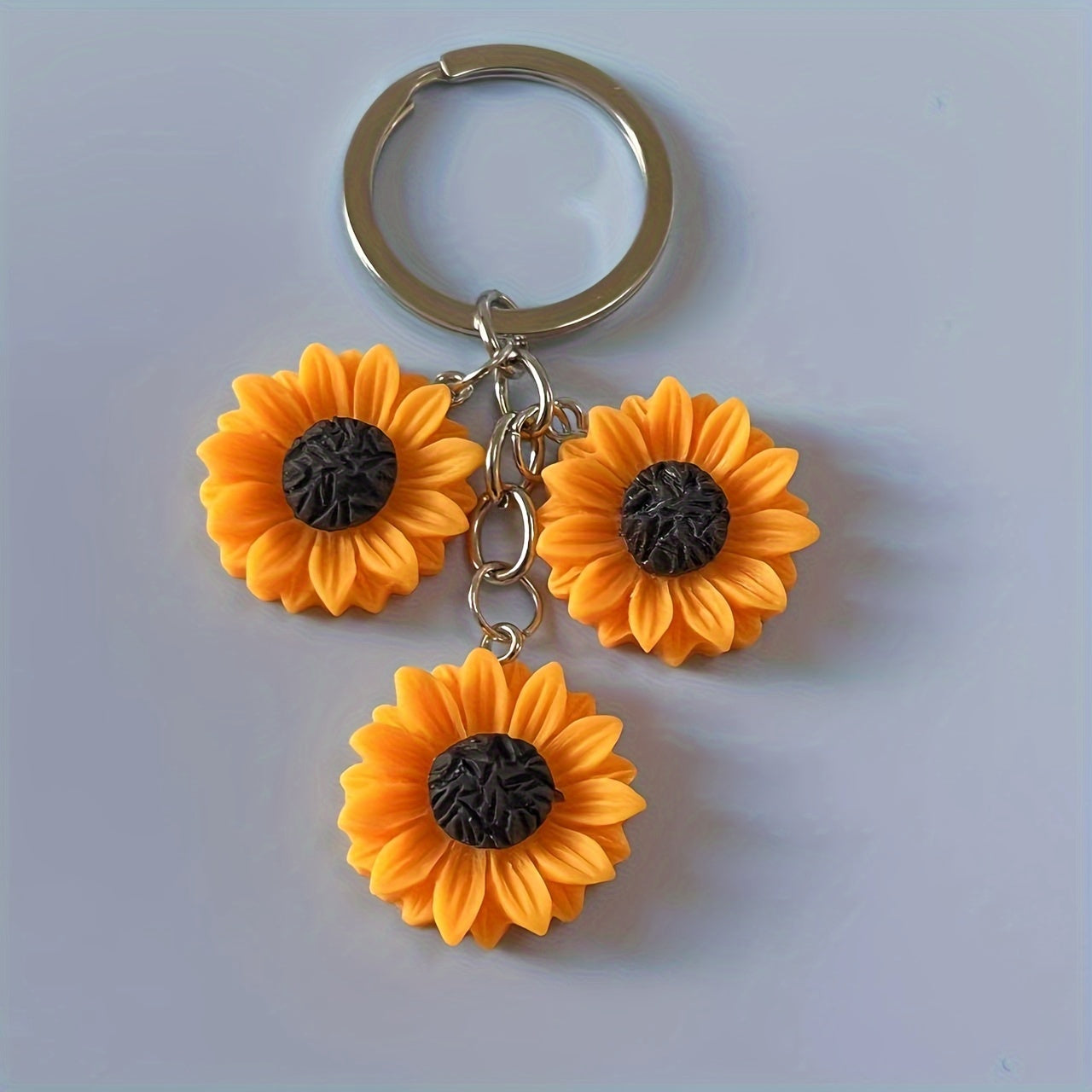 1 Pc Sunflower Keychain, 3-Piece Floral Key Ring, Novelty Fashion Accessory, Daily Wear Charm, Unique Accessory For Friends And Colleagues