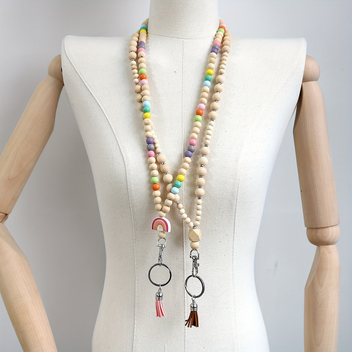 Vibrant Handmade Beaded Necklace with Rainbow Charm and Tassel Keychains - Perfect for Festive Occasions