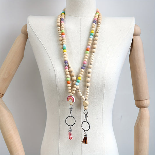Vibrant Handmade Beaded Necklace with Rainbow Charm and Tassel Keychains - Perfect for Festive Occasions