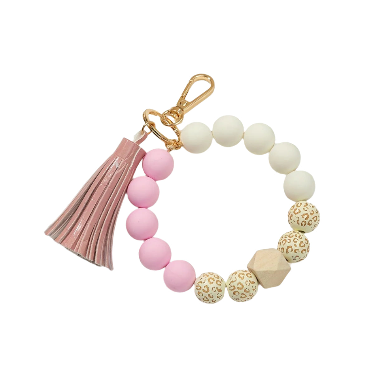 Hemasa Silicone Beaded Bangle Keychain Pendant With PU Tassel Beaded Bracelet Key Ring