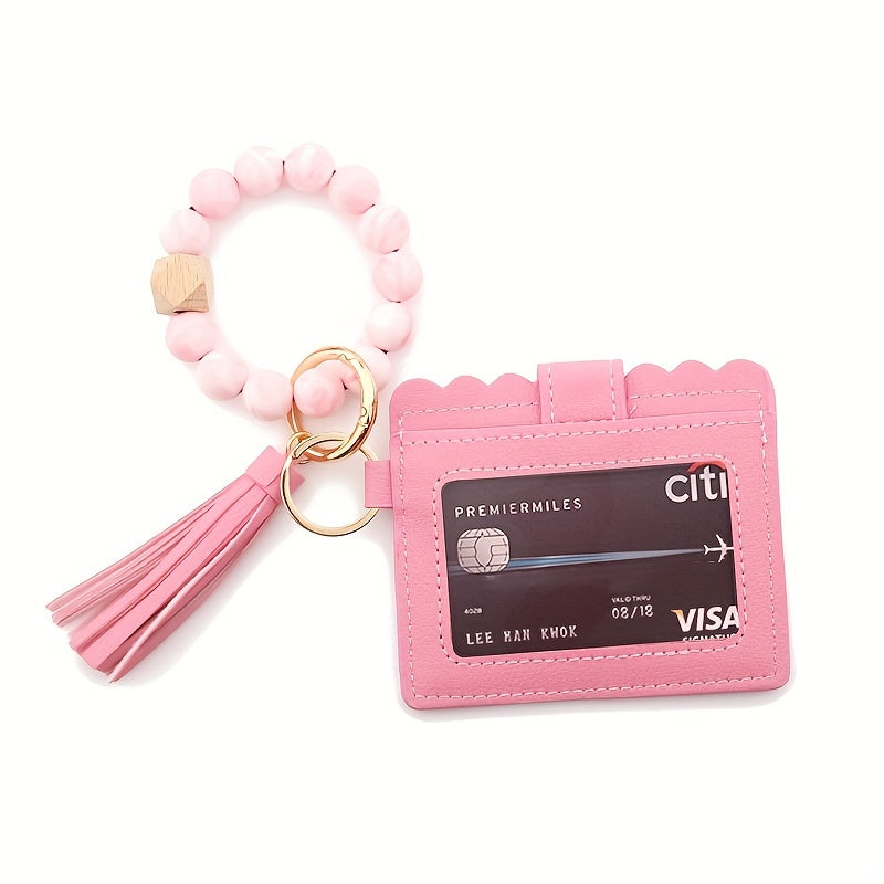 Leopard Pattern Wallet Shape Key Chain PU Leather Tassel Pendant Keyring