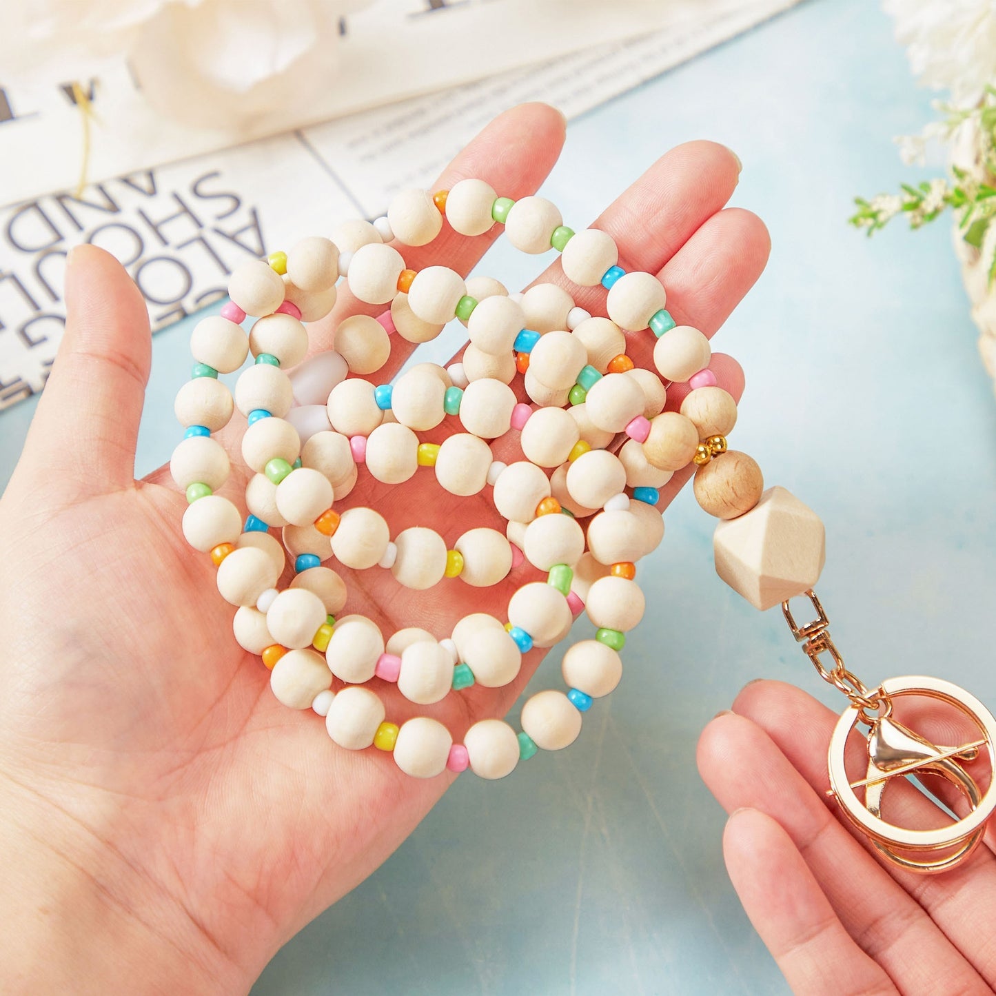 Boho Chic Handmade Wooden Beaded Lanyard - Perfect For Id Badges, Keys & Keychains - Ideal For Nurses, Doctors, Teachers & Students Cute Lanyard For Keys