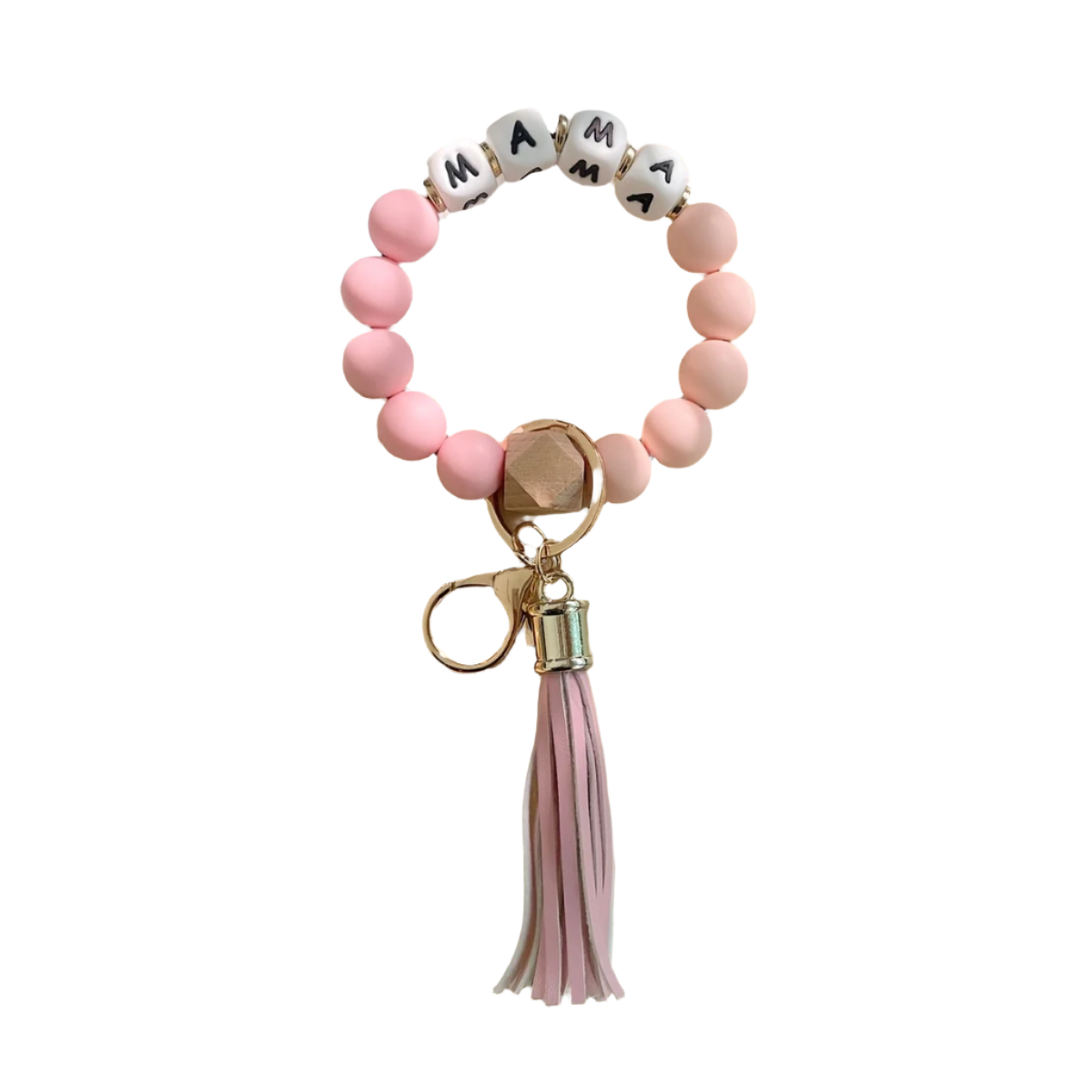 Hemasa MAMA Silicone Beaded Bracelet Wristlet Keychain Cute Elastic Bangle Key Chain Bag Charm Phone Lanyard Women /Girls