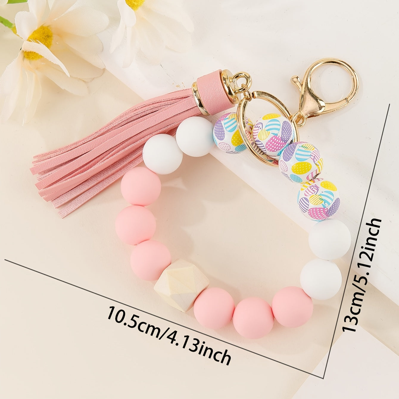 Silicone Beaded Tassel Keychain, Creative Wristlet with Wooden Beads, Fashionable Women's Accessory for Valentine's Day