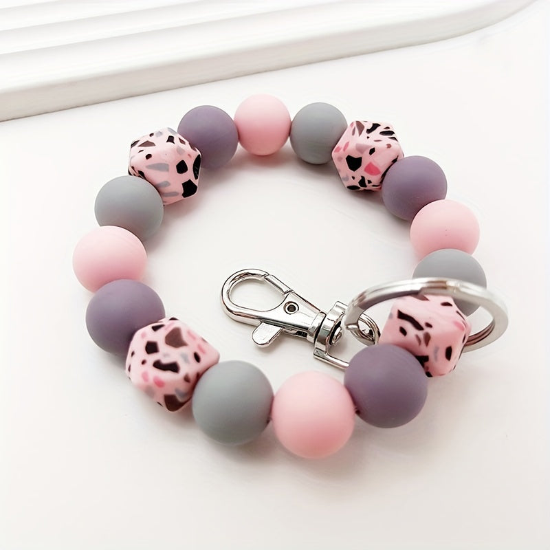 1pc Simple Camouflage Octagonal Silicone Beaded Keychain Bag Key Anti Lost Pendant For Friends