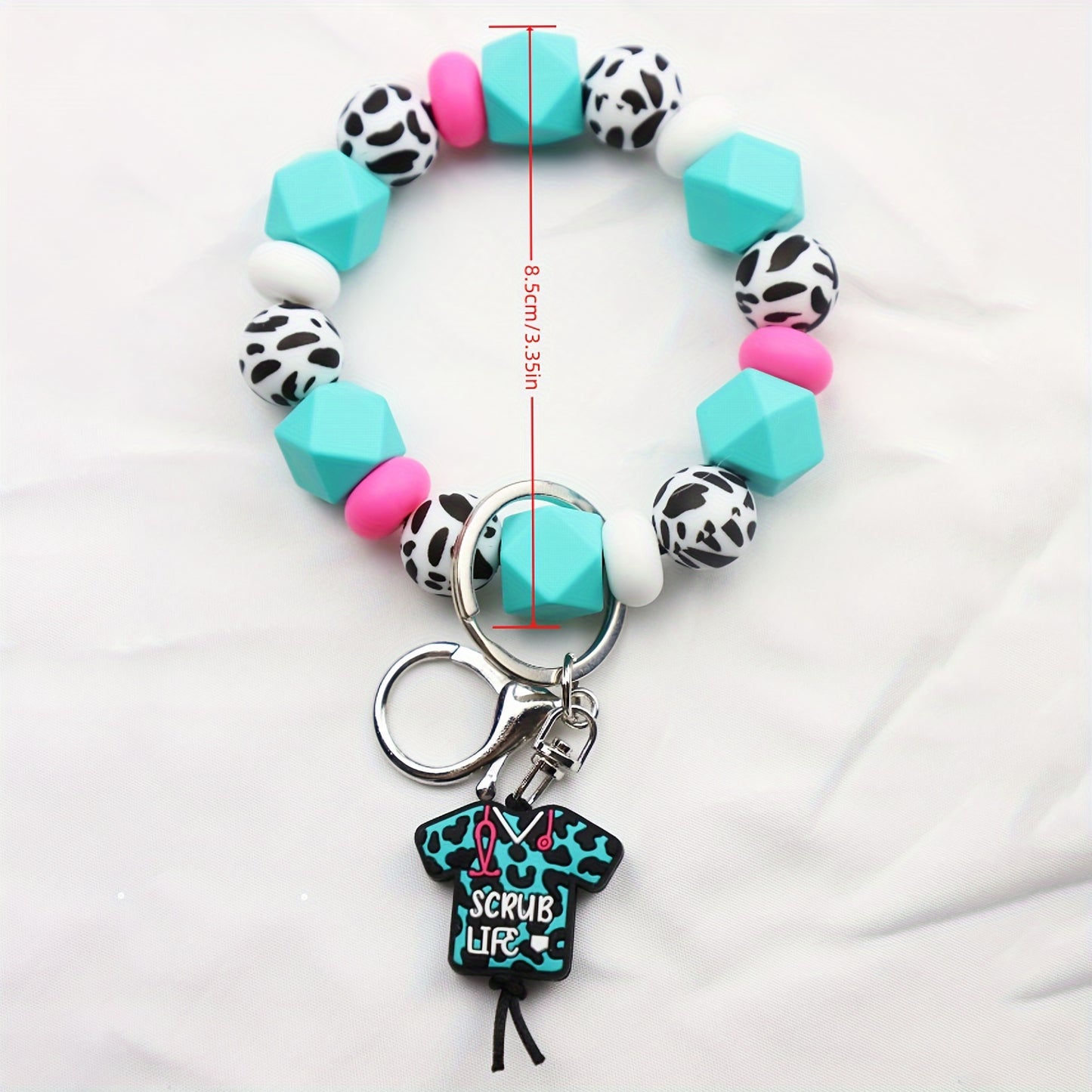 "Nurse Scrub Life" Silicone Bead Bracelet with Keyring and Nurse Uniform Charm - Perfect Gift for Nurse's Day