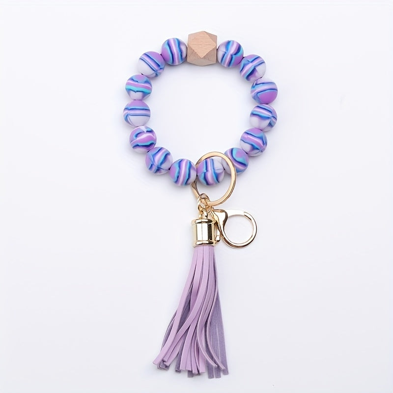 Colorful Silicone Bead Bracelet Keychain, 1pc - Perfect for Birthdays, Halloween & Christmas