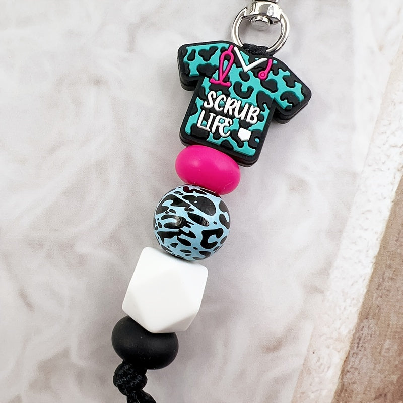 Chic Leopard Print Silicone Nurse Uniform Keychain - Beaded Charm Accessory, Perfect Gift for Staff, Doctor's Day, Pendant